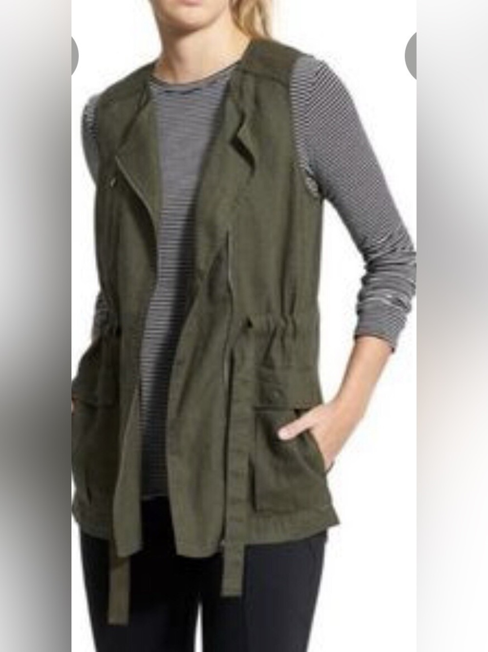Athleta Wanderabout Linen Olive Green Utility Tunic Vest